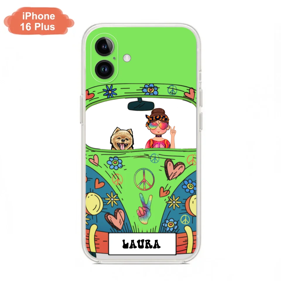 Personalized Hippie Girl Phone Case - Girl with up to 3 Pets - Case for iPhone, Samsung and Xiaomi