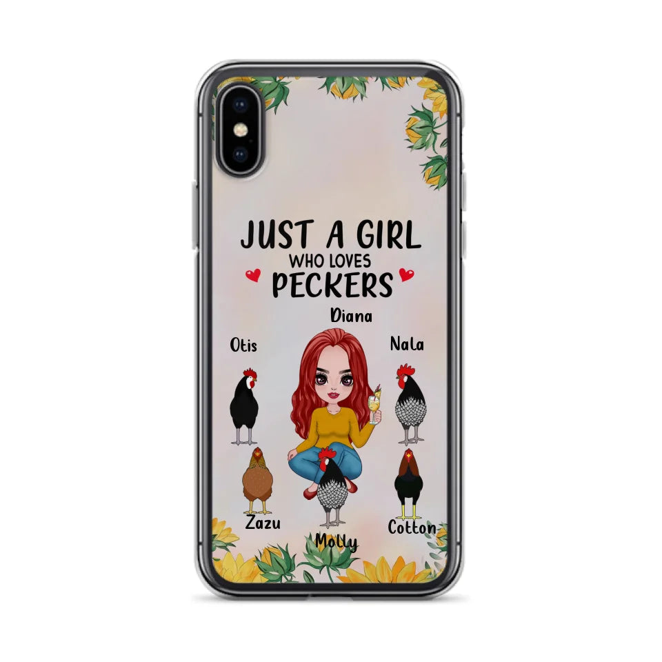 Personalized Chickens Phone Case - Up to 5 Chickens - Just A Girl Who Loves Peckers