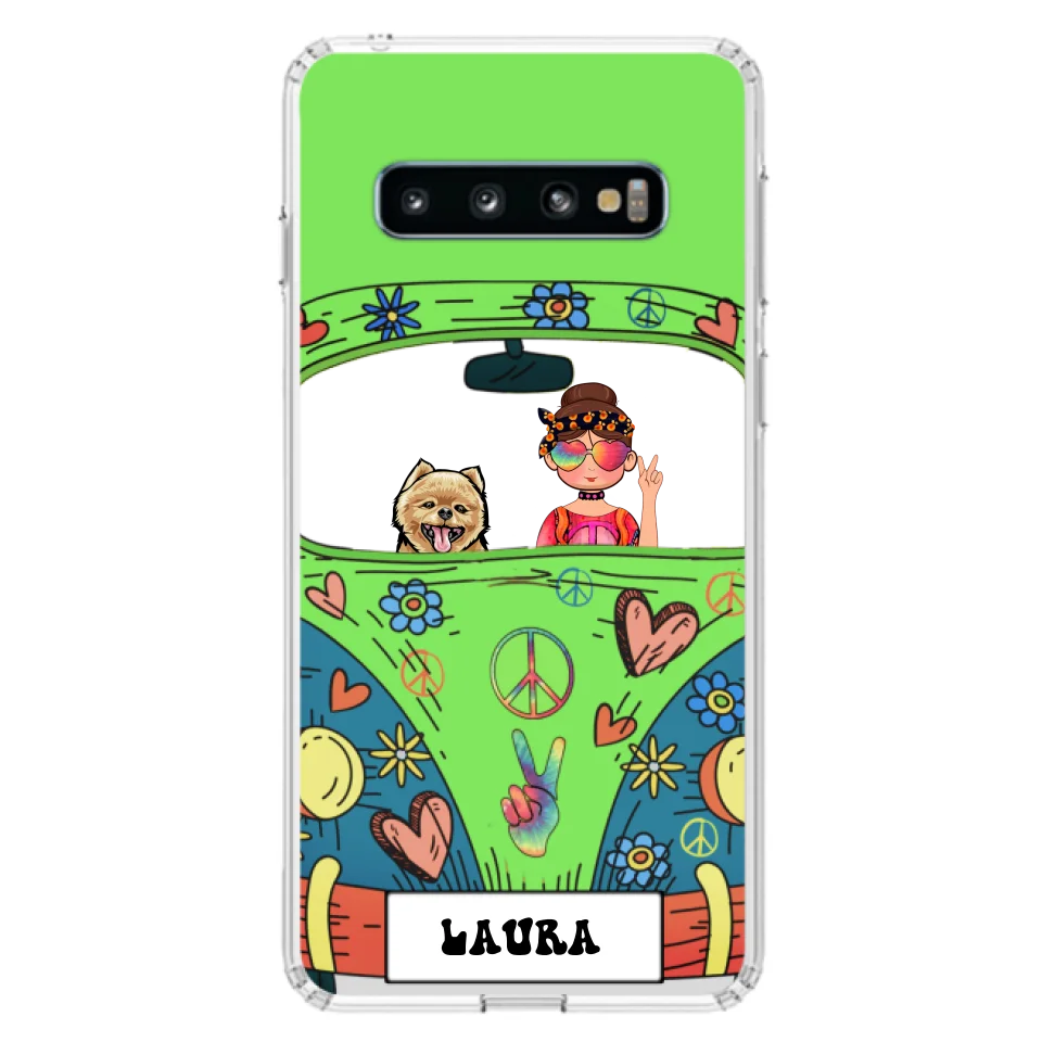 Personalized Hippie Girl Phone Case - Girl with up to 3 Pets - Case for iPhone, Samsung and Xiaomi